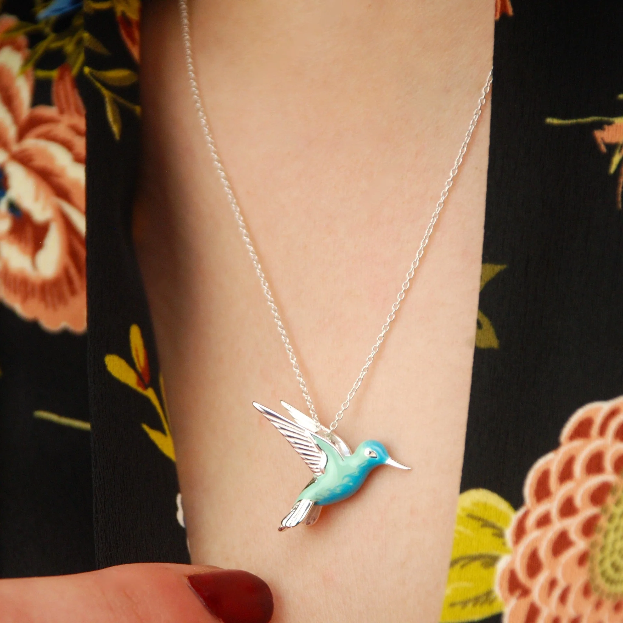 Sterling Silver Enamel Hummingbird Necklace - Image 3
