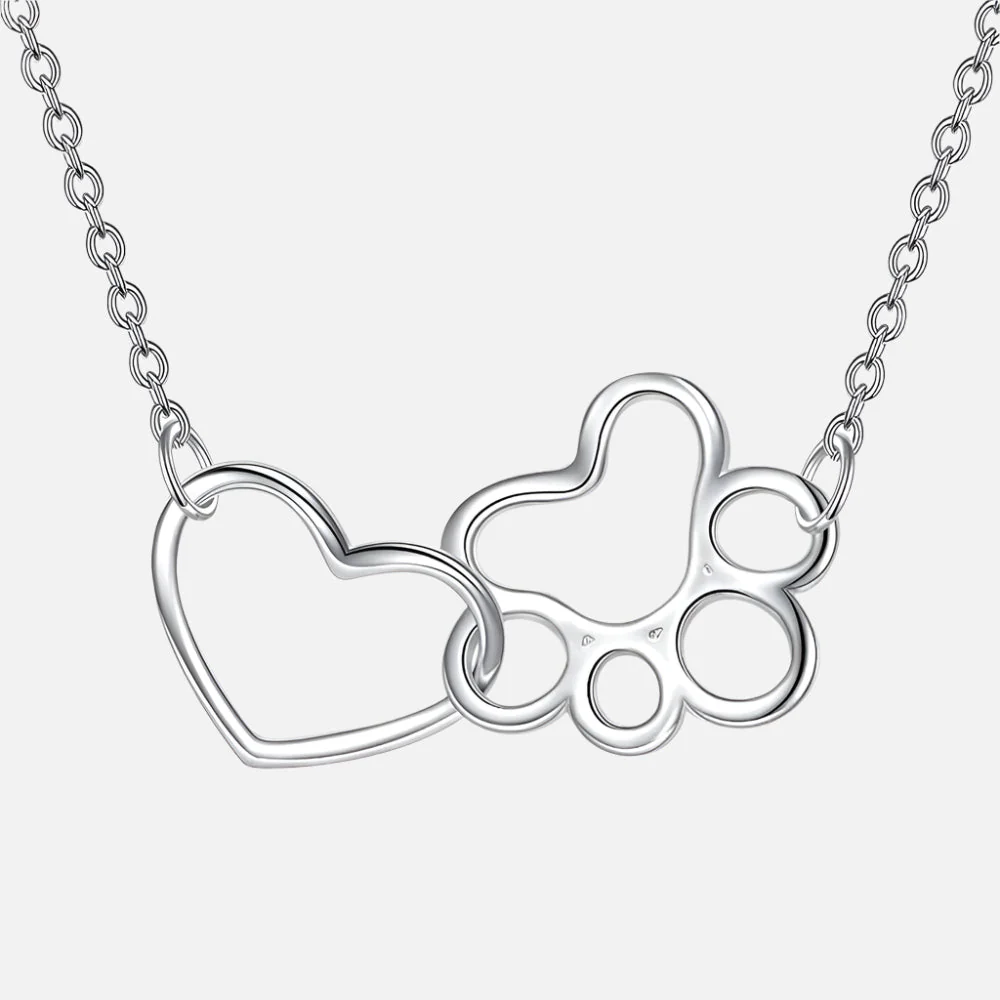 Sterling Silver Paw Print Necklace – Heart Crystal Pendant - Image 2