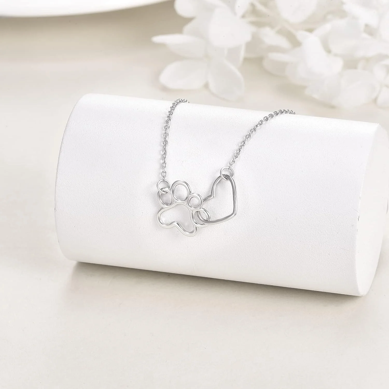 Sterling Silver Paw Print Necklace – Heart Crystal Pendant - Image 3