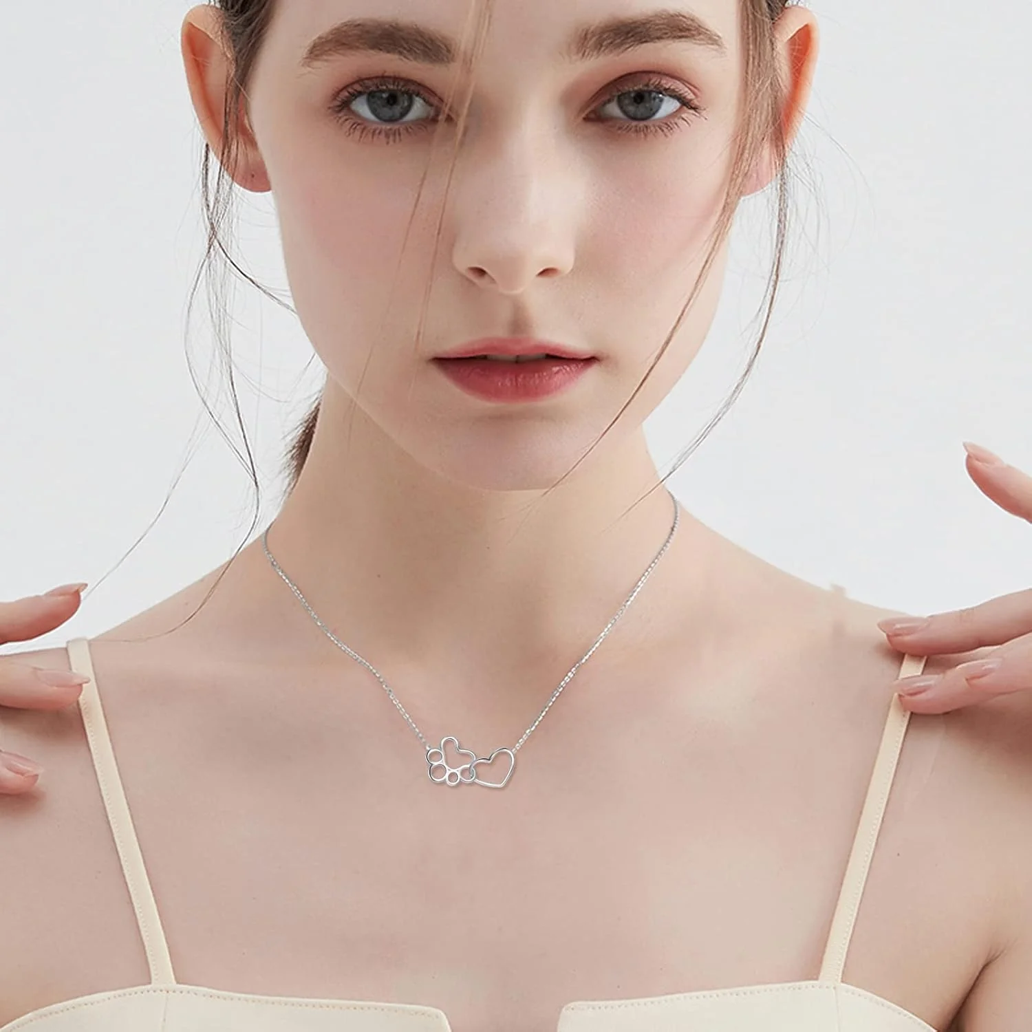 Sterling Silver Paw Print Necklace – Heart Crystal Pendant - Image 4