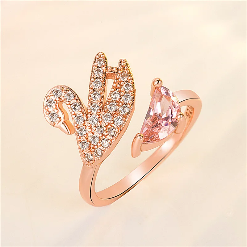 Swan Crystal Ring - Adjustable Rose Gold - Image 3