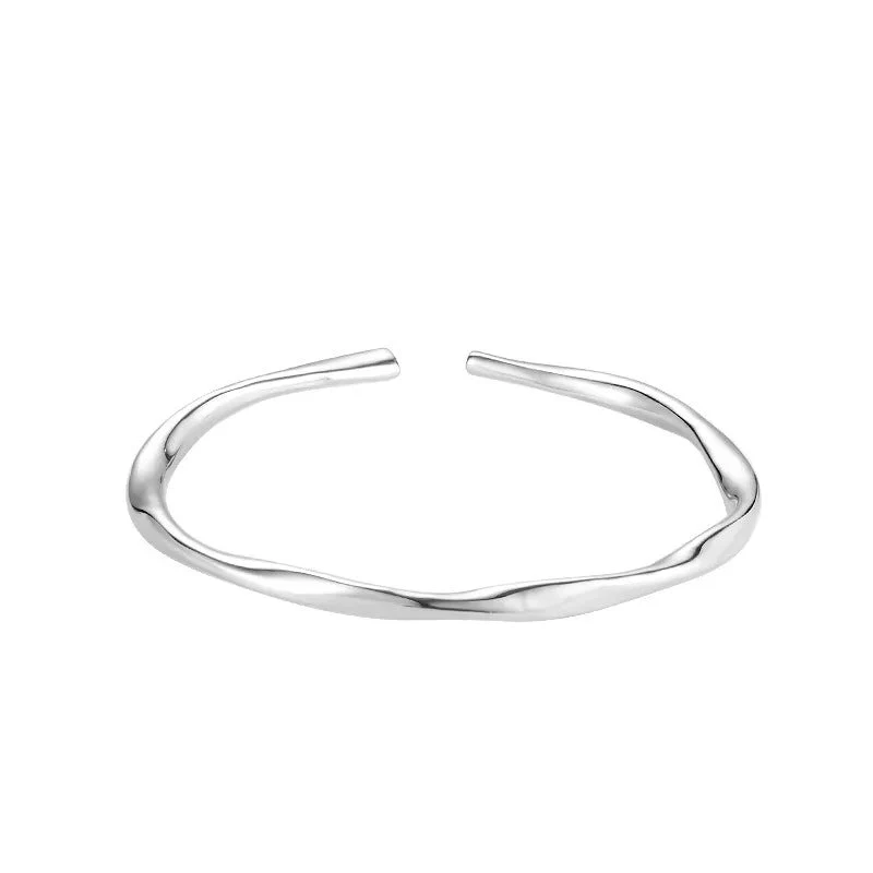 Thick Adjustable Irregular 925 Silver Bracelet - Image 2