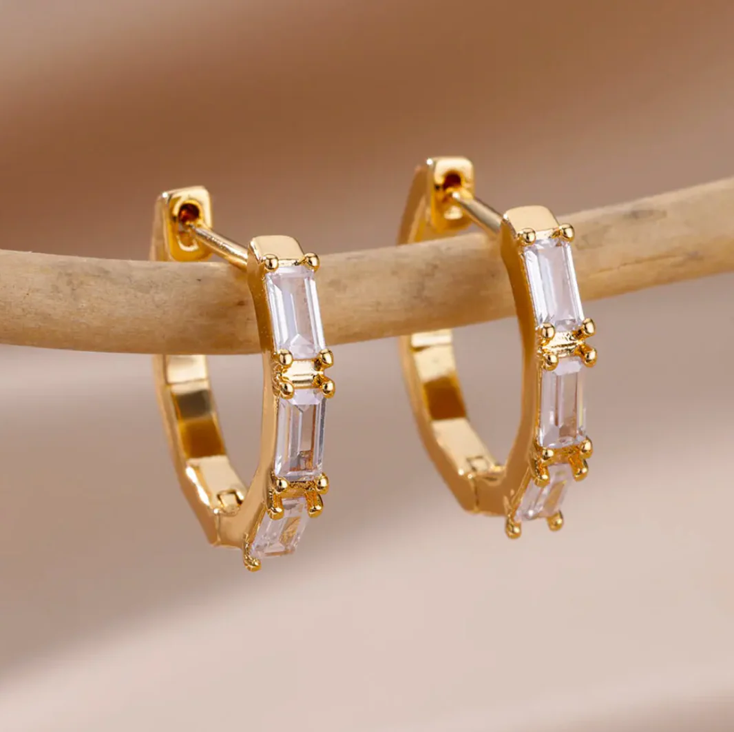 Thin 18K Gold Plated Hoops with Geometric Crystals