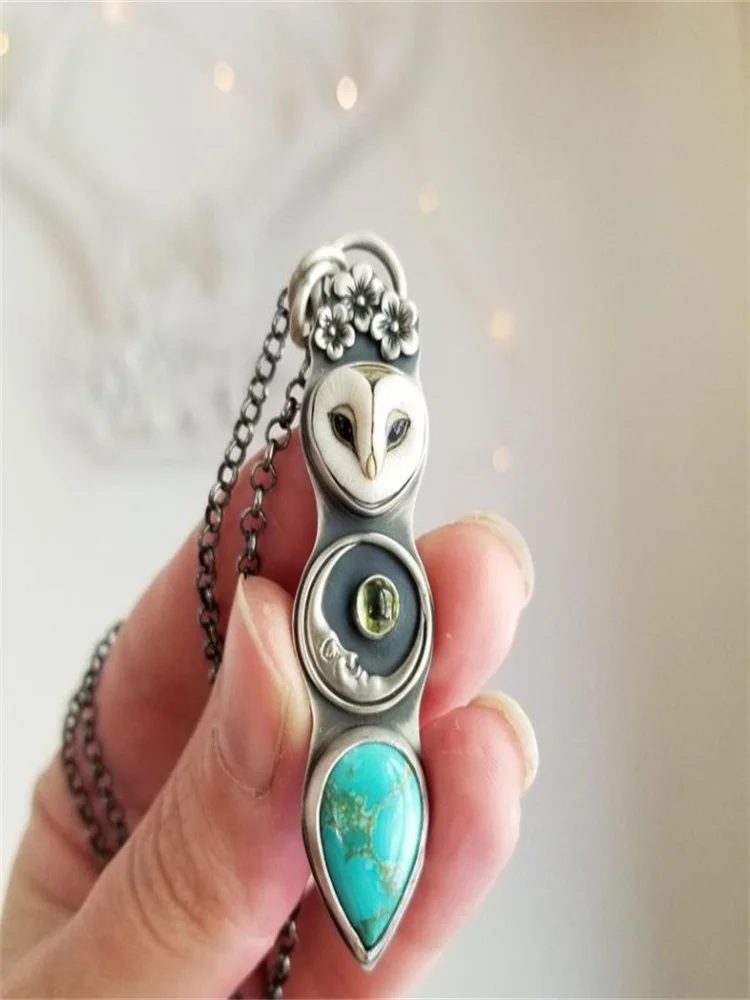 Turquoise Owl Wisdom Bar Necklace - Image 6
