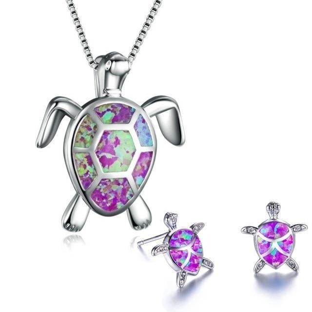 Turtle Necklace + Earrings Set in Opal and Silver - Image 7