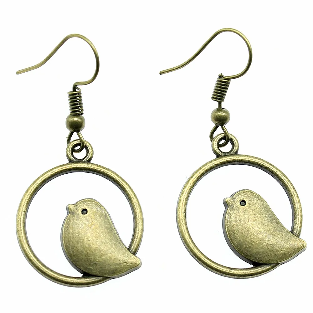 Vintage Bird Charm Drop Earrings – Handmade Boho Jewelry - Image 3