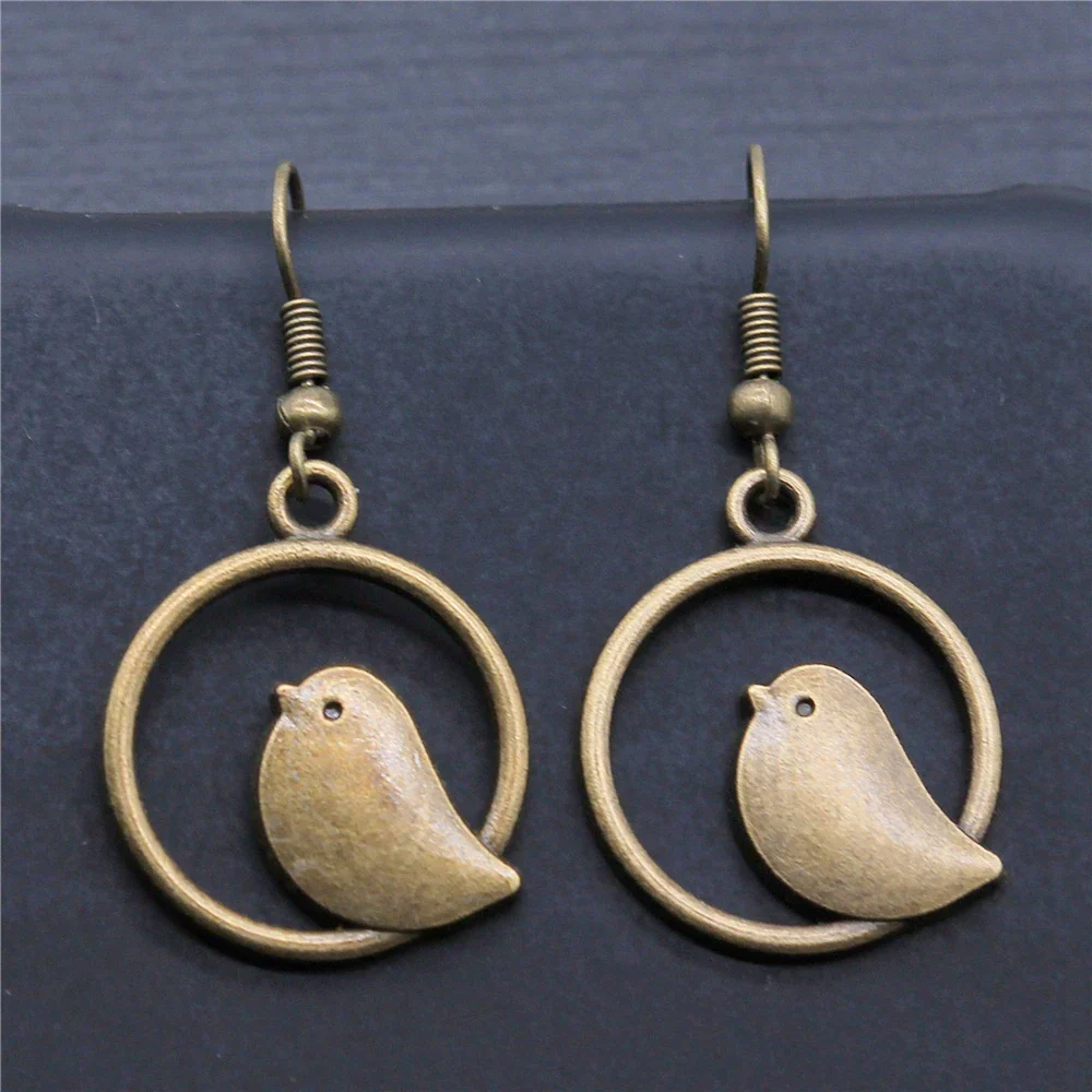 Vintage Bird Charm Drop Earrings – Handmade Boho Jewelry - Image 4