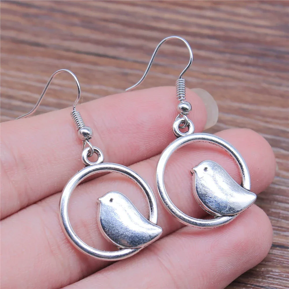 Vintage Bird Charm Drop Earrings – Handmade Boho Jewelry - Image 5