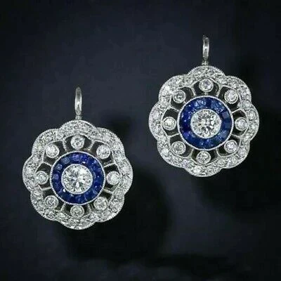 Vintage Blue Zirconia Mandala Earrings
