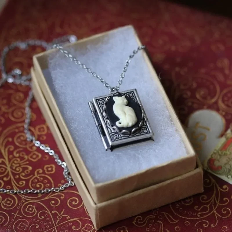 Vintage Cat Book Pendant Necklace – Rotating Page Design - Image 2