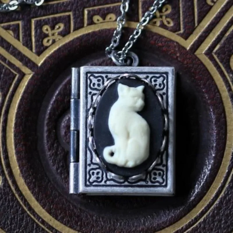 Vintage Cat Book Pendant Necklace – Rotating Page Design - Image 4