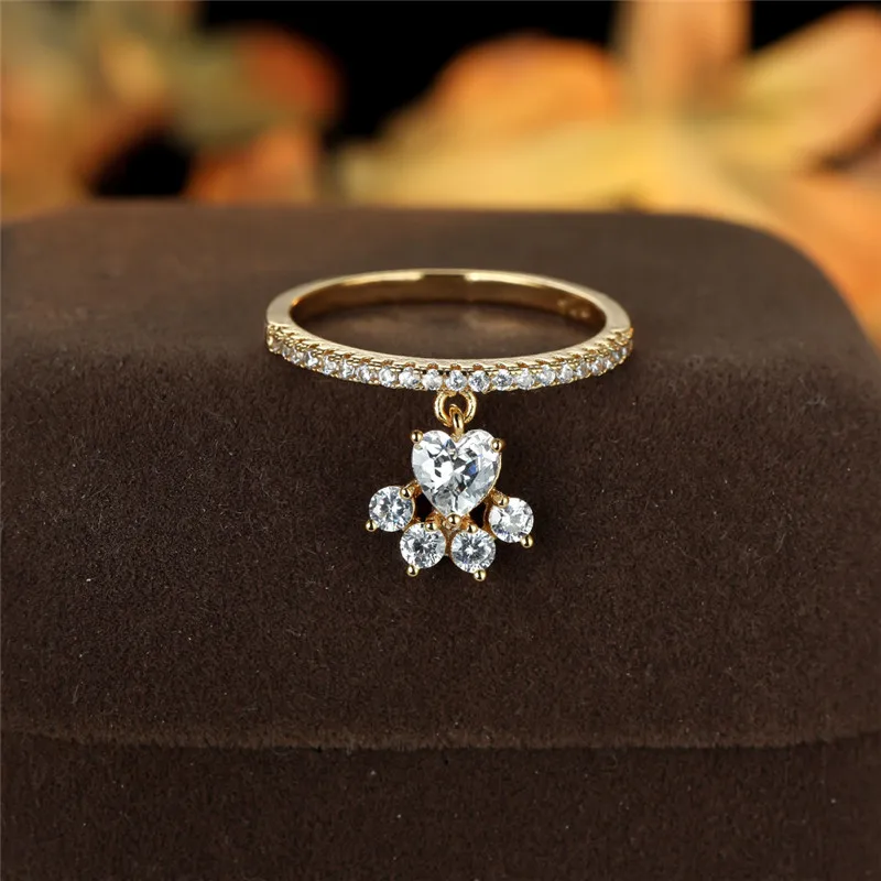 Vintage Cat Paw & Heart Stone Ring – Gold & Silver Tone - Image 2