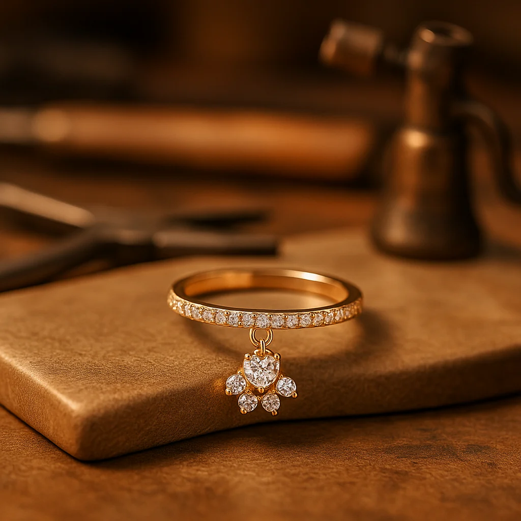 Vintage Cat Paw & Heart Stone Ring – Gold & Silver Tone - Image 5