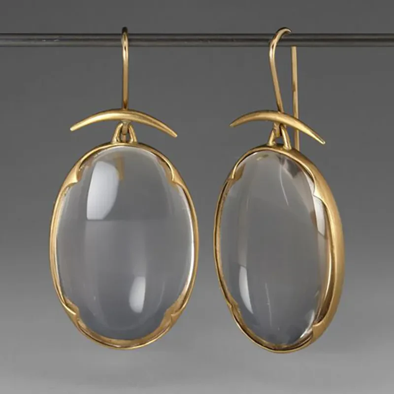 Vintage Gray Crystal Gold Earrings