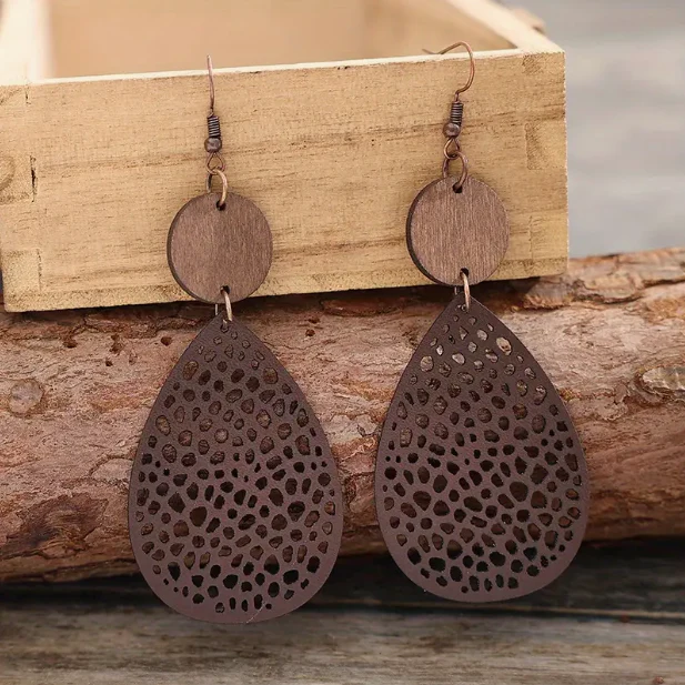 Vintage Leather Hanging Earrings - Image 2