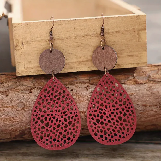 Vintage Leather Hanging Earrings - Image 3
