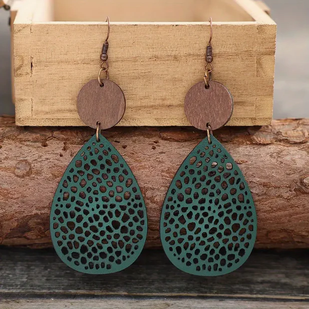 Vintage Leather Hanging Earrings - Image 4