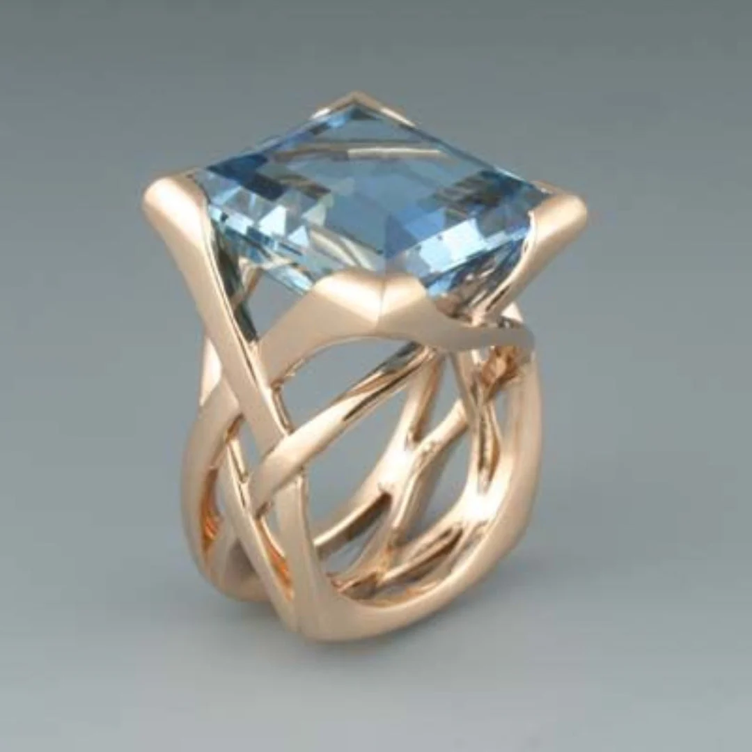 Vintage Pink Ring with Blue Zirconia