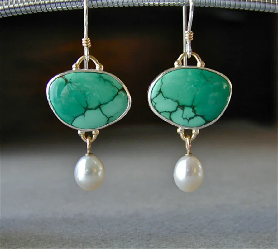 Vintage Turquoise and Pearl Earrings