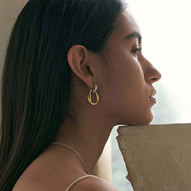 Vintage Two-Tone Metal Earrings - Image 2