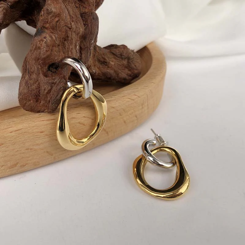 Vintage Two-Tone Metal Earrings - Image 3