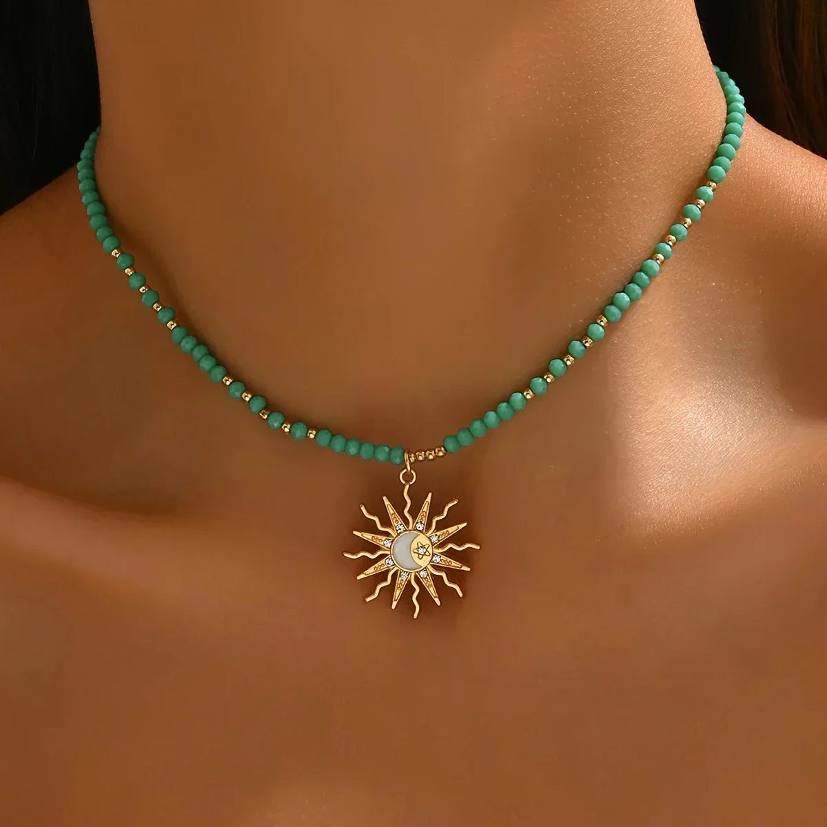 Waterproof Bohemian Style Gold Sun Necklace - Image 2