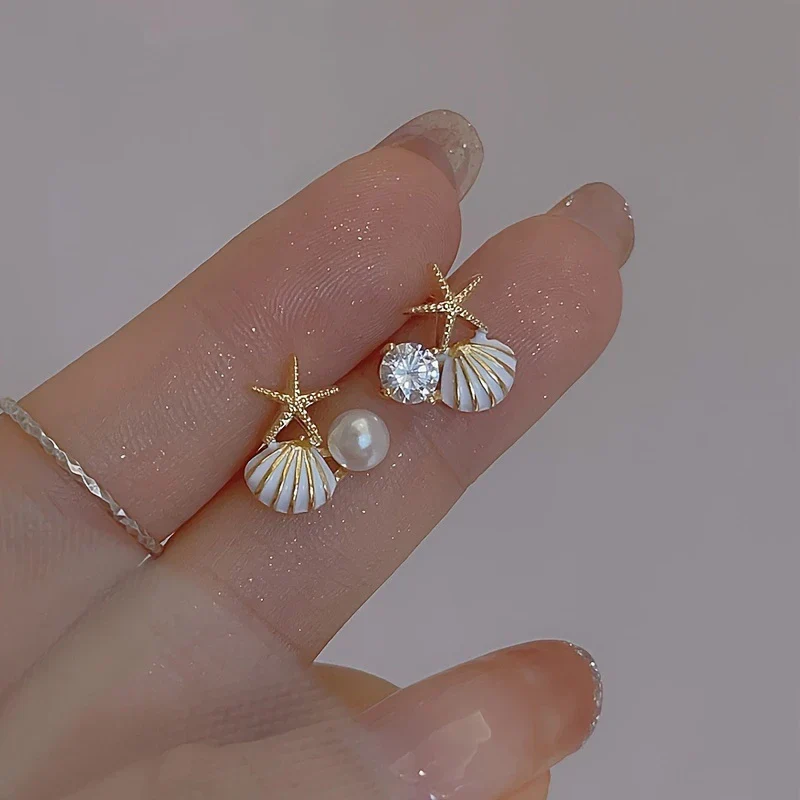Waterproof Designer Starfish and Shell Earrings - Image 2
