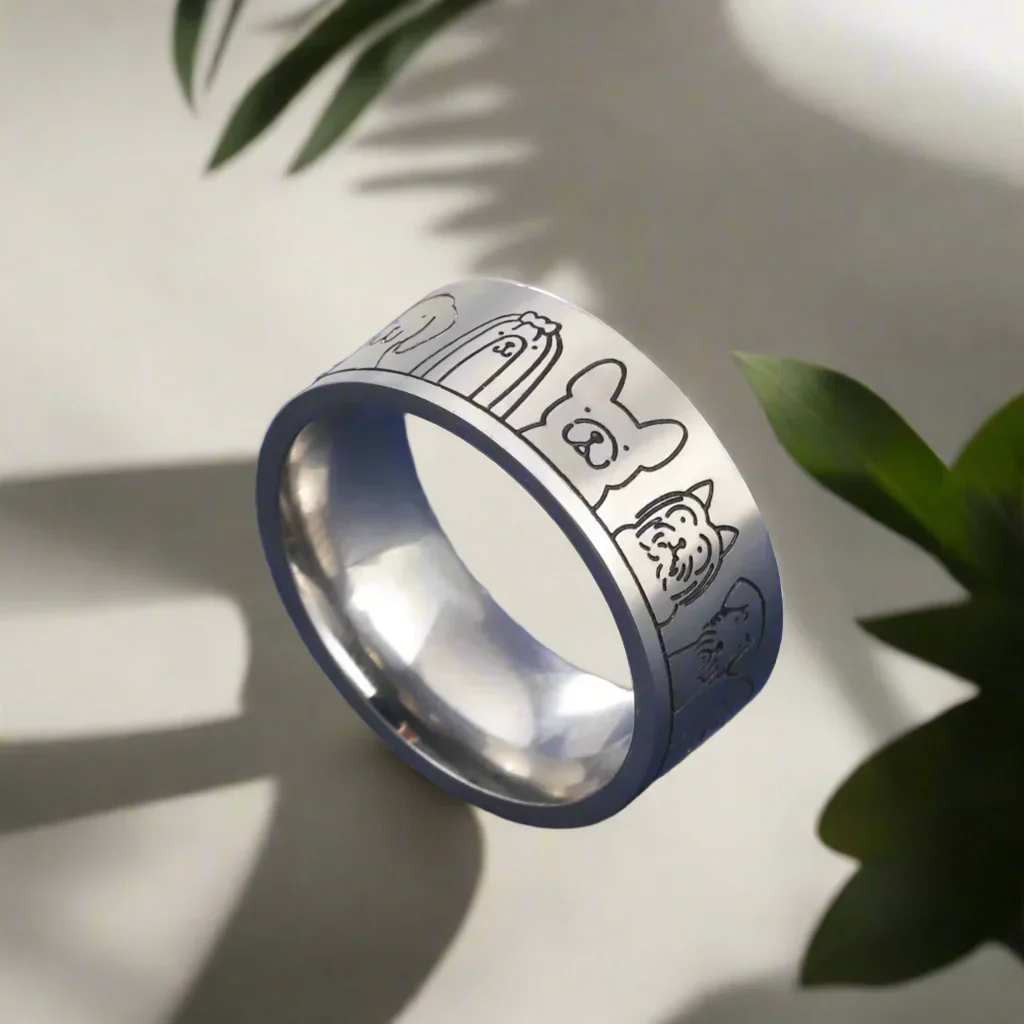 Wide Stainless Steel Dog Ring – Engraved Design for Women - Image 2