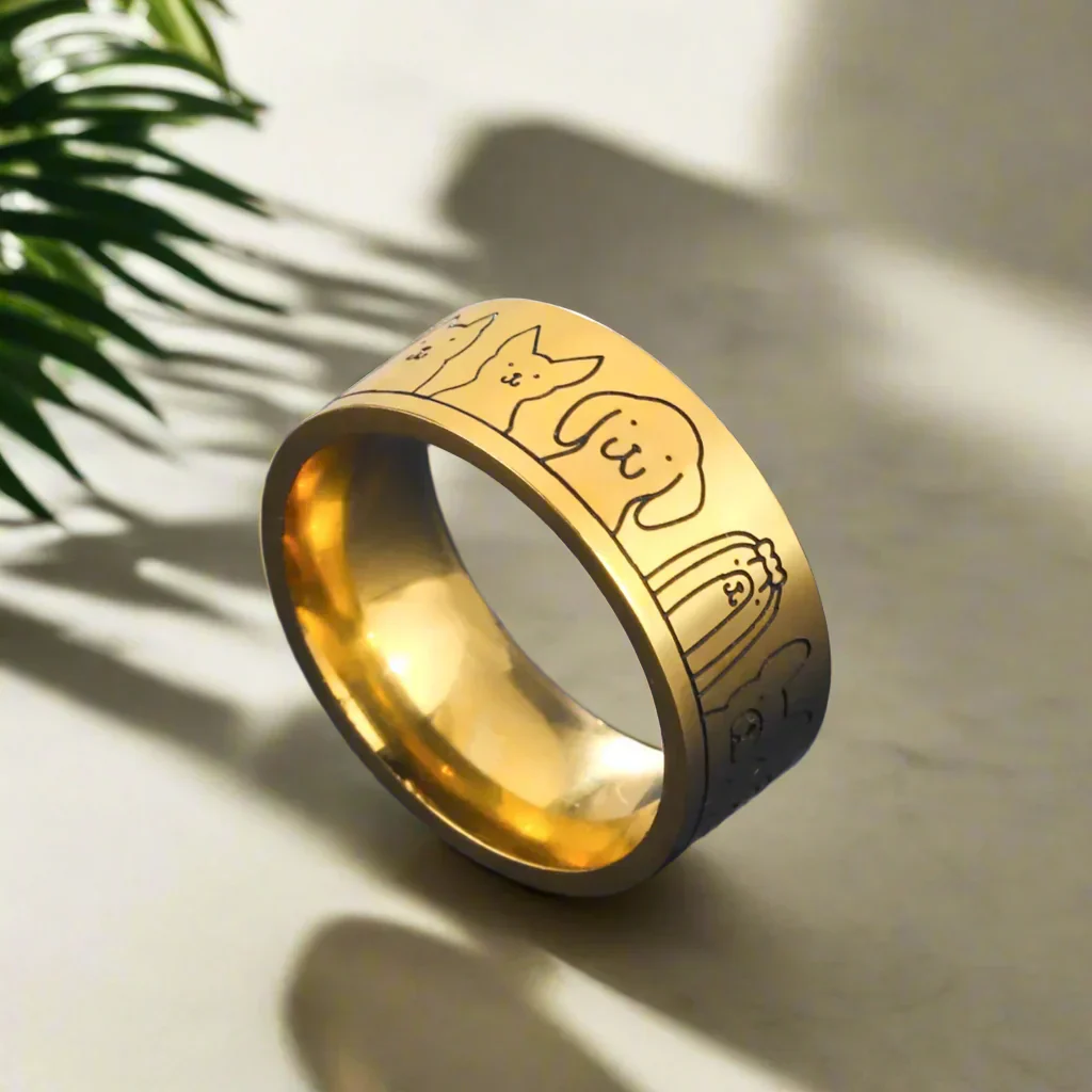 Wide Stainless Steel Dog Ring – Engraved Design for Women - Image 3
